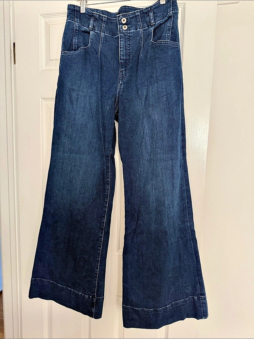 Maeve Anthropologie Dark Blue Wide Leg Jeans with Double Button Waist 33